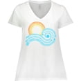 thumbnail image 3 of Inktastic Stylized Wave and Sun Women's Plus Size V-Neck T-Shirt, 3 of 5