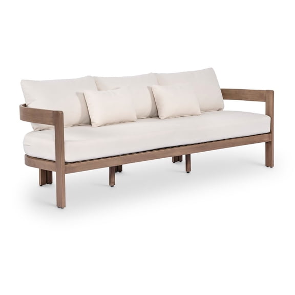 Meridian Furniture Newport 86.75" Cream Water Resistant Fabric Upholstered Outdoor Patio Sofa