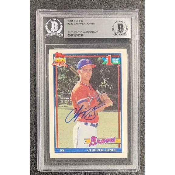 Chipper Jones 1991 Topps Signed Baseball Rookie Card #333 Auto Beckett