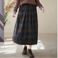 thumbnail image 4 of Women's Wool Skirt Vintage Plaid Skirt Fashion Elegant Elastic High Waist Knee-Length Pleated Midi Skirt with Pocket, 4 of 4