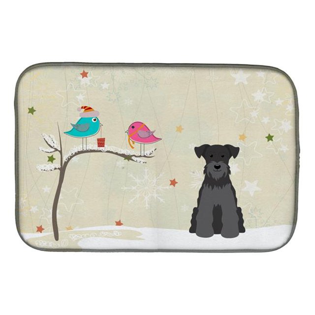 Christmas Presents Between Friends Miniature Schanuzer Black Dish Drying Mat