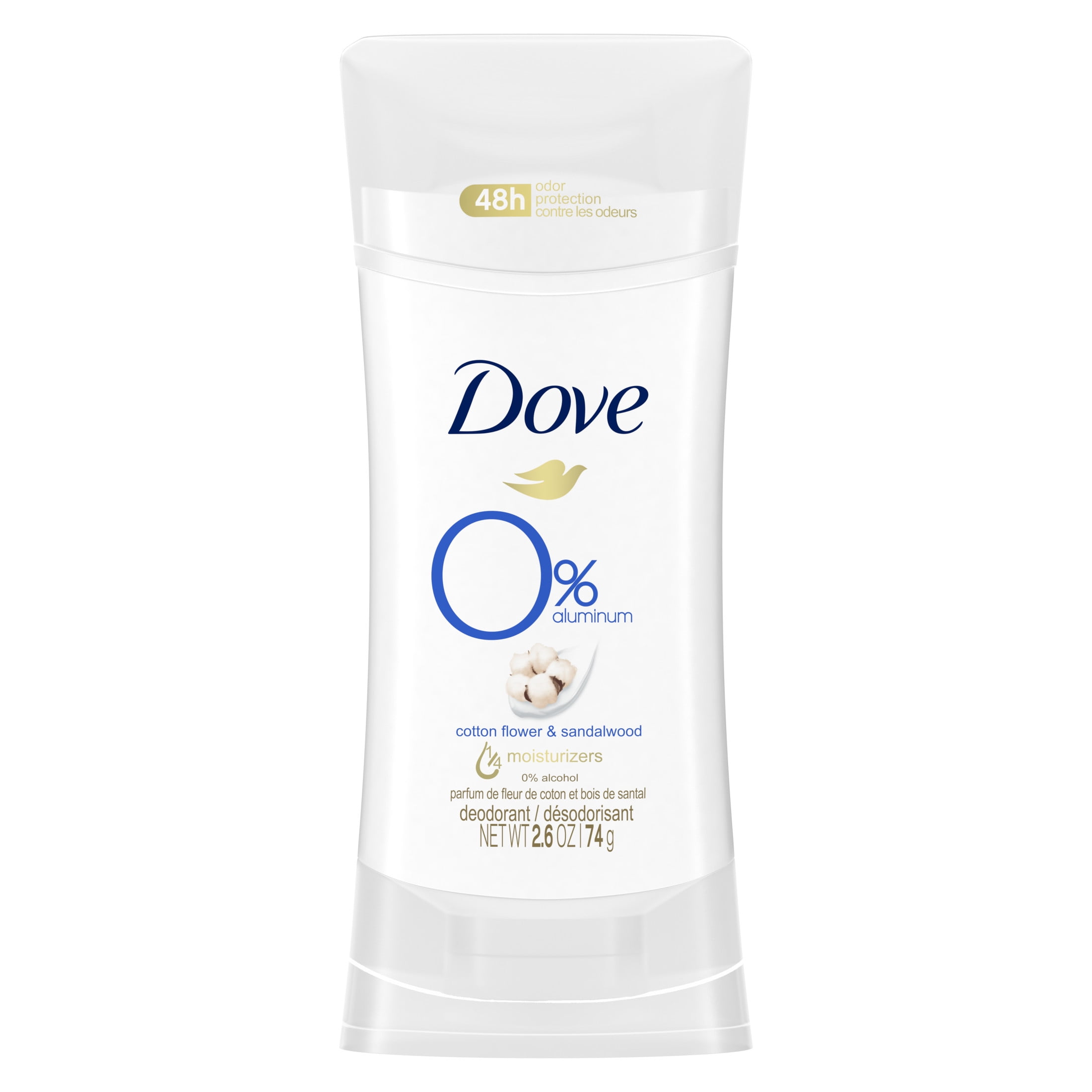 Dove 0% Aluminum Deodorant Stick Cotton Flower & Sandalwood, 2.6 oz