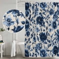 thumbnail image 4 of Navy Blue Botanical Peony Shower Curtain Set - 72" x 78" Washable Bathtub Curtain with 12 Hooks, Vintage Floral Blossom Waterproof Fabric Stall Shower Curtains for Bathroom/Bathtub Décor, 4 of 6