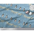 thumbnail image 2 of Soimoi Blue Polyester Crepe Fabric Penguin & Stripe Animal Decor Fabric Printed BTY 52 Inch Wide, 2 of 3