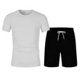thumbnail image 4 of RUTAYY Men's Outfits Short Sleeve Round Neck Solid Color T-Shirts and Shorts with Pocket 2 Piece Holiday Chic Clothing Sets, 4 of 6