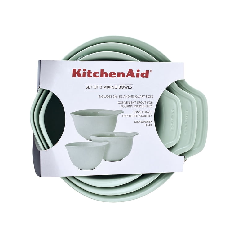 KitchenAid 3-Piece Nesting Plastic Mixing Bowls Set, Pistachio