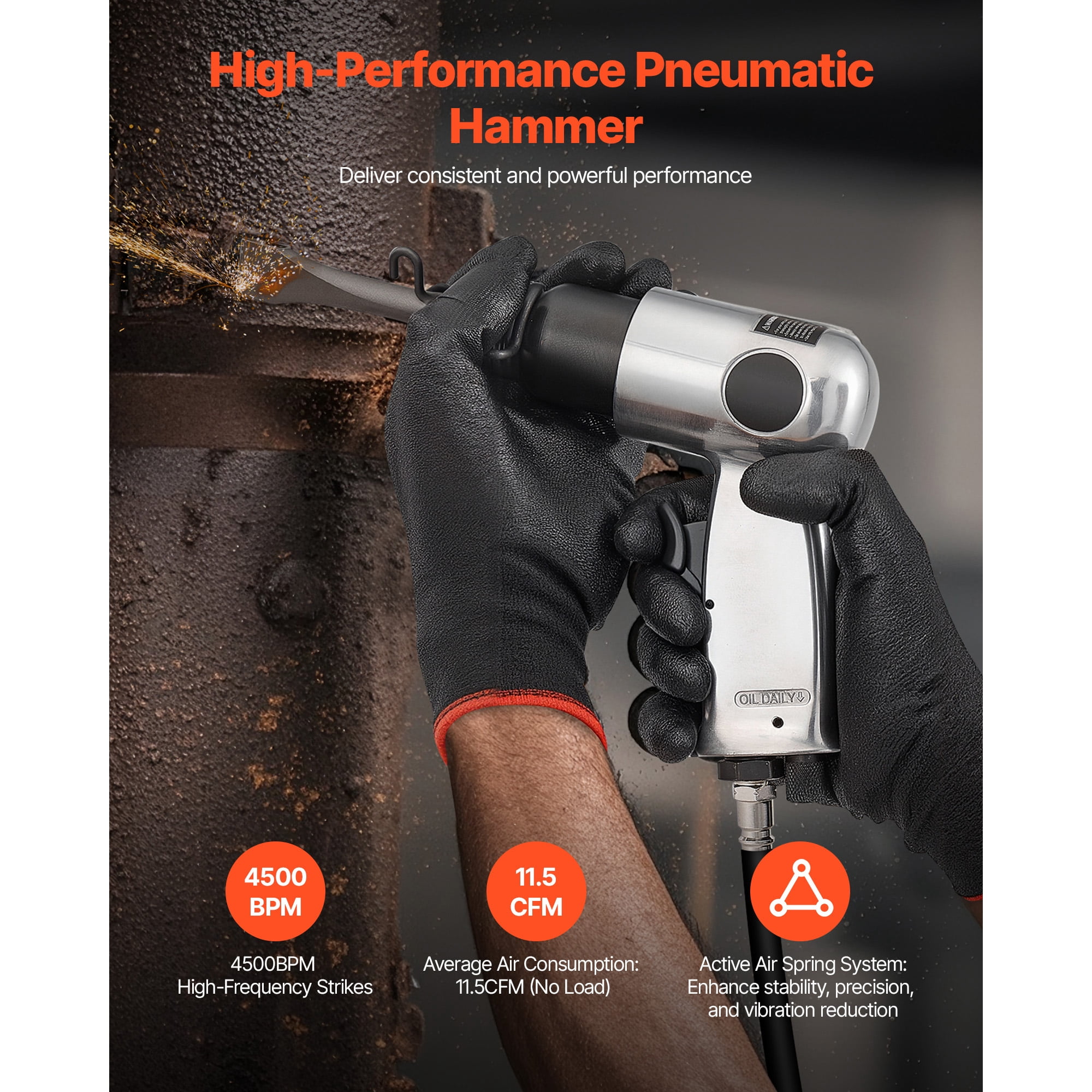 KFFKFF Pneumatic Air Hammer, 4500 BPM Tool with Needle Scaler & 4 Chisels, Compact and Lightweight Design for Cutting, Scraping, and Demolition Tasks