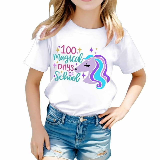TZEWGL Chemise Mignonne pour Fille Garçon Imprimé Col Rond Manches Courtes Ample pour Bébés Taille 8-9T