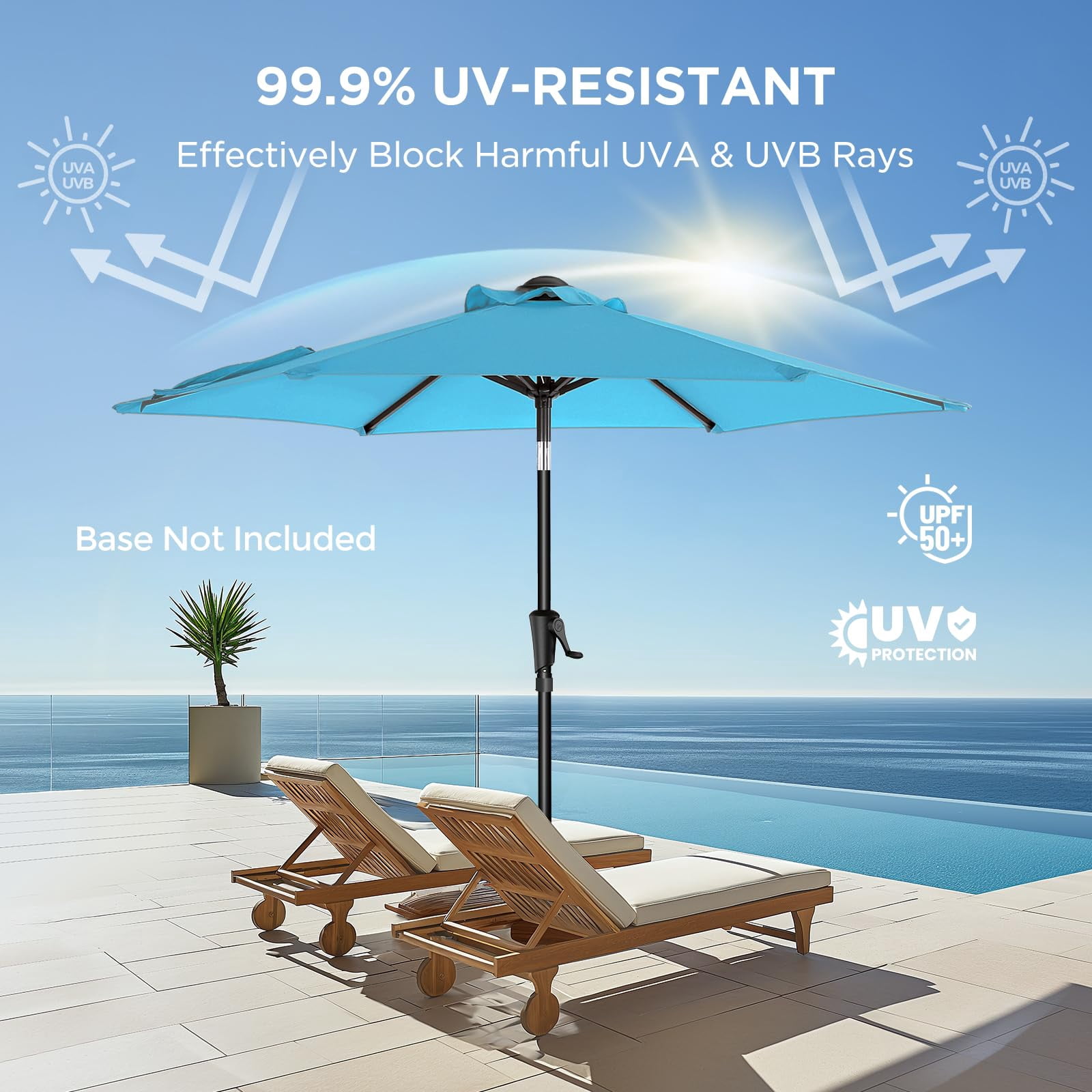 7.5ft Outdoor Patio Umbrella UPF50+ UV Protection with Push Button Tilt, Crank and 6 Sturdy Ribs