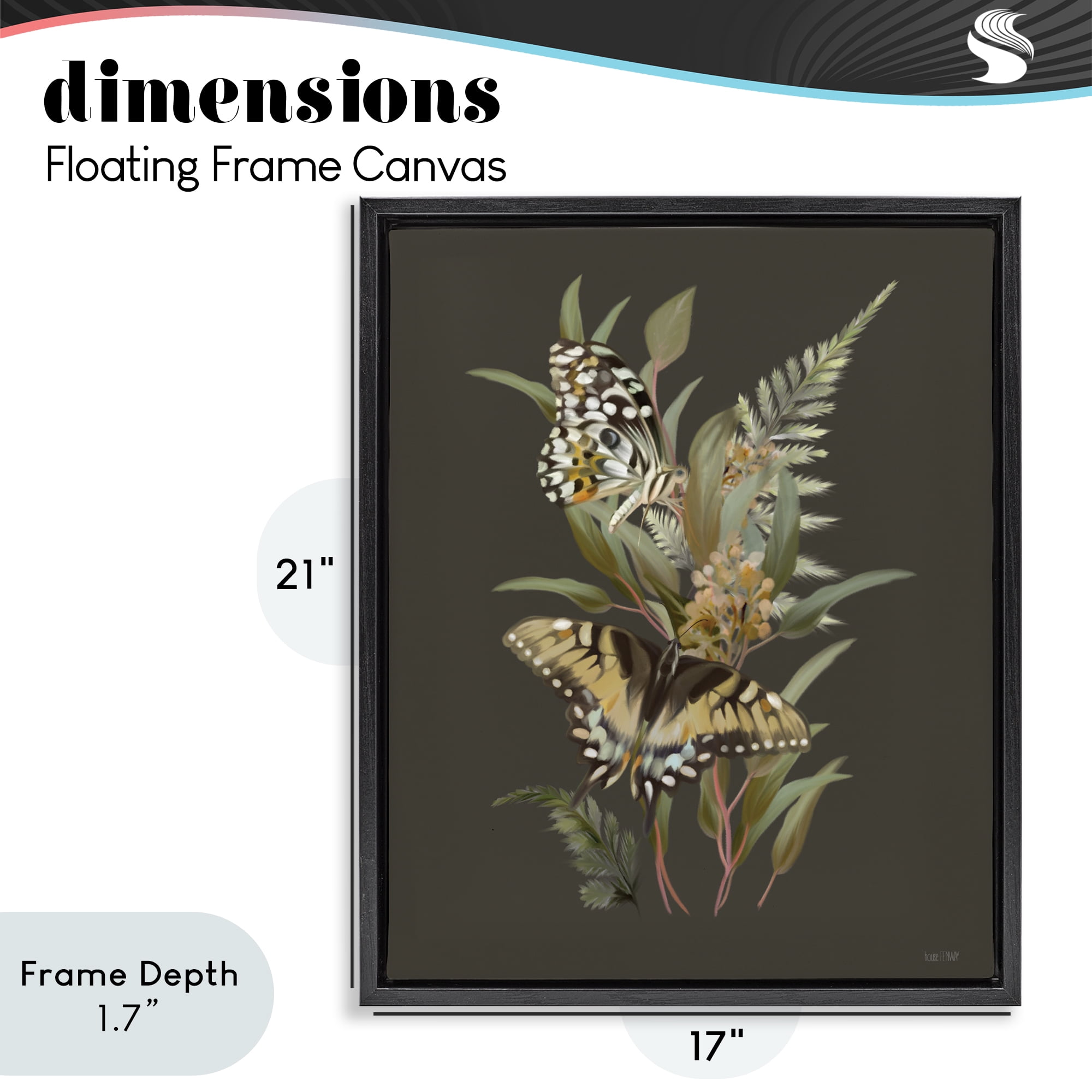 Stupell Industries Twin Swallowtails & Greenery Black Framed Floater Canvas Wall Art, design by House Fenway