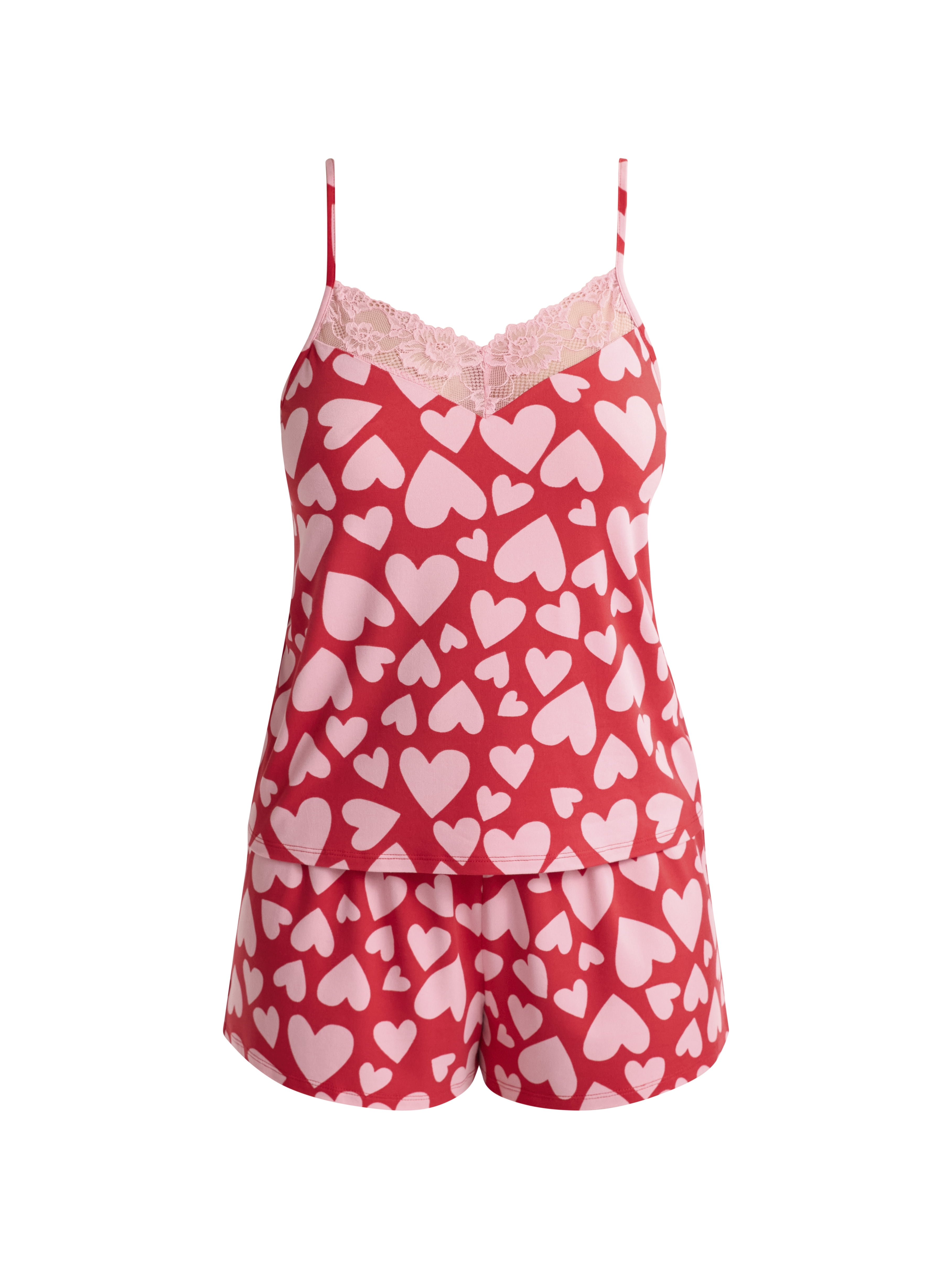 Joyspun Women’s Dreamy Soft Collection Lace Trim Knit Cami and Shorts Pajama Set, Sizes XS to 3X