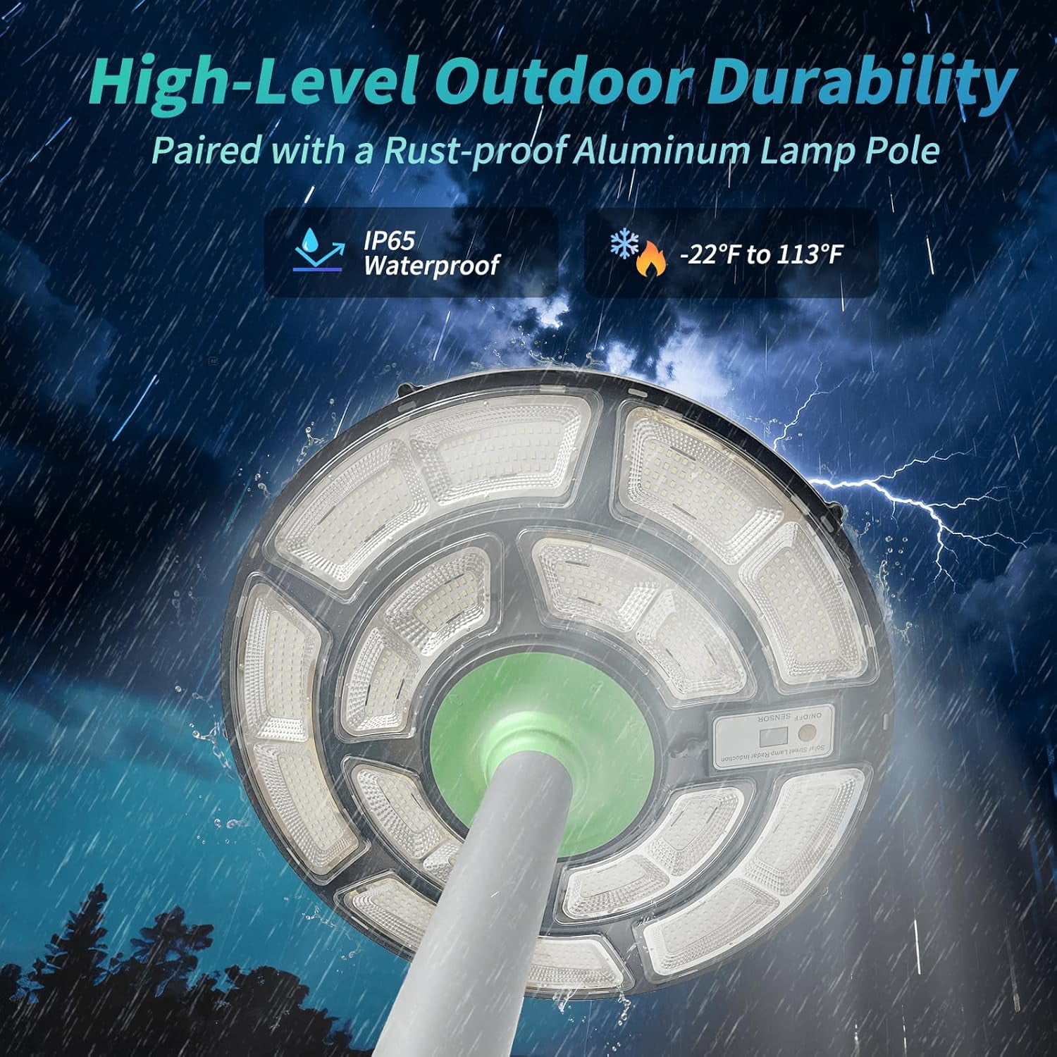 83.5″ Solar Lamp Post with Aluminum Pole & Portable Base, Waterproof Dusk to Dawn Motion Sensor 692-LED Street Light with Plug and DC Port for Yard, Driveway, Patio Outdoor Lighting