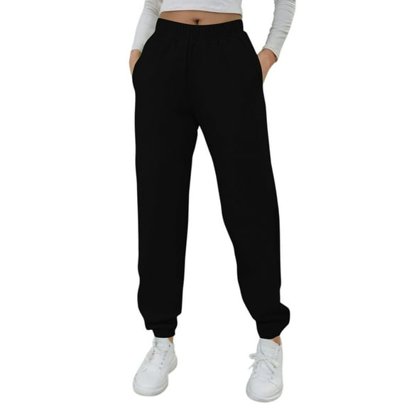 BOMYJESK Sweatpants Women Workout Active High Waisted Pants Fall Winter Trendy Sweatpants Gym Athletic Yoga Y2k Activewear with Pockets Black 2XL