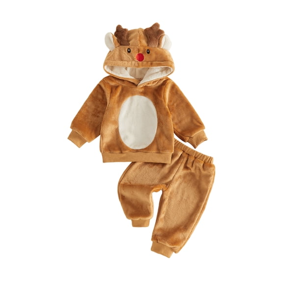 RUINIXCW Toddler Baby Boy Girl Christmas Outfit Kids Reindeer Costume Infant Baby Boy Girl Fall Winter Clothes Warm Fleece Antler Hoodie and Pants Set