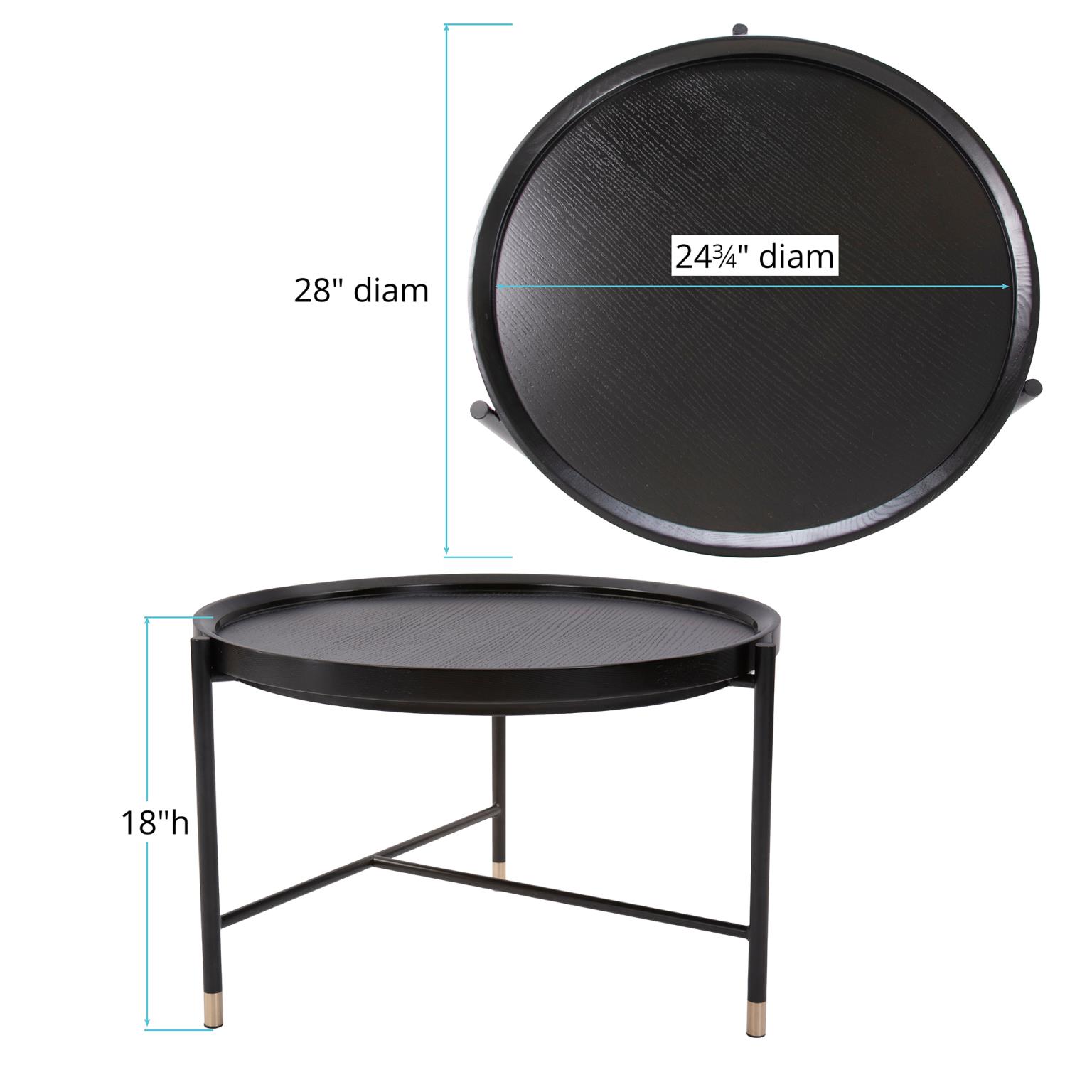 Tyler Dillon Black Ash Round Coffee Table with Metal Base - 28"D x 18"H