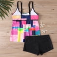 thumbnail image 4 of Qingpeng Womens Two Piece Tankini Swimsuits Colorful Stripe Print Modest Swim Top Boyshort Bathing Suits, 4 of 5