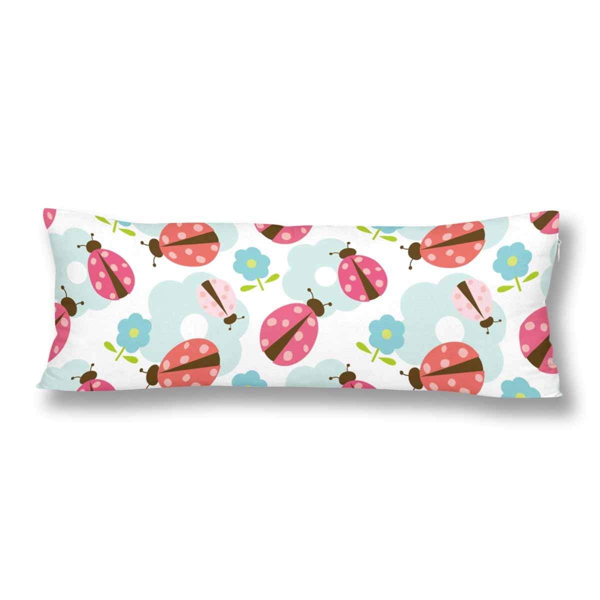 ABPHOTO Floral Red Ladybug Body Pillow Covers Pillowcase 20x60 inch