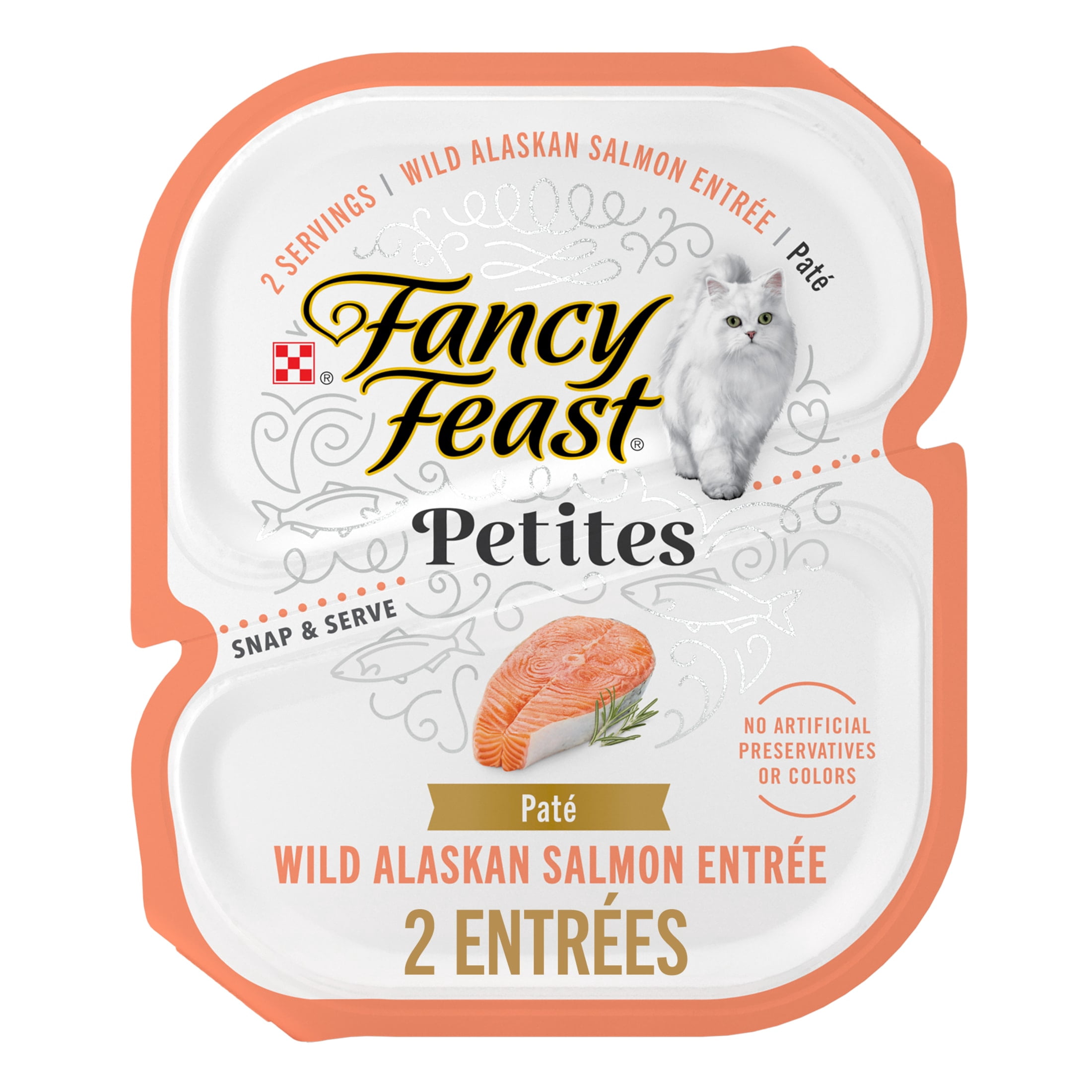 (2 pack) Purina Fancy Feast Petites Wild Alaskan Salmon Entrée Gourmet Wet Cat Food Pate, 1.4 oz Tubs