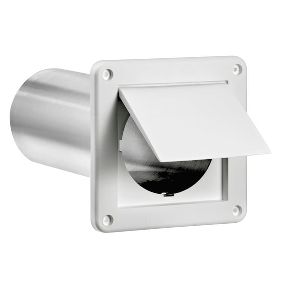 Lambro 4-In. Plastic Wall Exhaust Dryer Vent with Single Flap and 11-in. Pipe, White, 1422WTP, 1422WTP