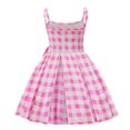 thumbnail image 5 of Jurebecia Kids Girls Pink Plaid Dress Summer Sleeveless Ruffle Kids Princess Fashion Party Dresses With Accessories 150 CM 11-12 Years, 5 of 10