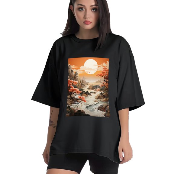 Plus Size Shirt for Women Black Tops for Women Short Sleeves Shirt for Women Mountain2 T Shirt Crewneck Shirt for Women XS