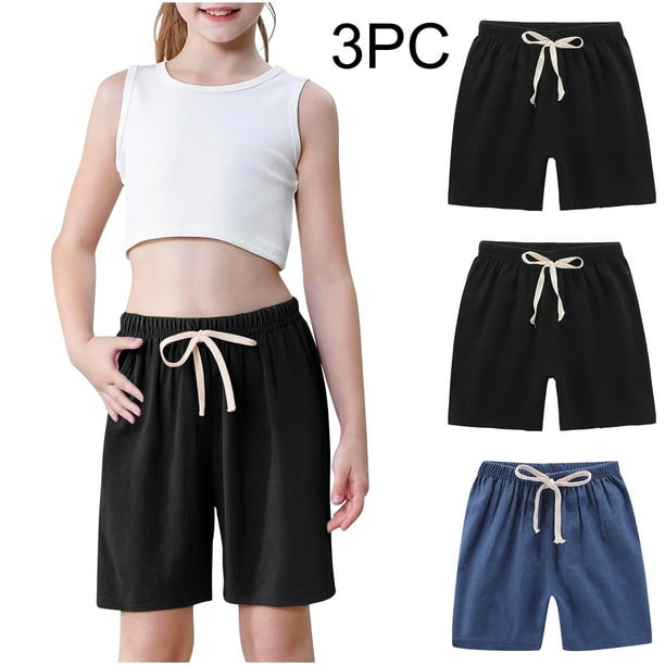 Odeerbi 2-10 Años Niños Niñas 3 Pcs Verano Algodón Lino Pantalones Cortos Entrenamiento Deportivos Cortos Lindo Color Sólido Pantalones Cortos Suaves Respirables
