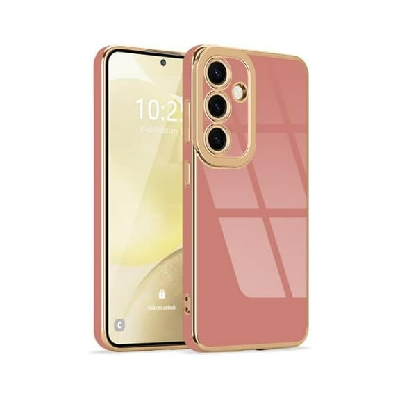 for Samsung Galaxy A15 Case Cute, Luxury Gold Edge Plating Case for Women Girls Bling Silicone Shockproof Camera Protection Soft TPU Bumper Cover Phone Case for Samsung A15, Pink