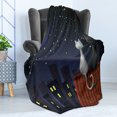 thumbnail image 4 of Animal Soft Flannel Fleece Blanket, Cats on the Roof Couple Valentines Animal Kitten Kitty Night Full Moon Starry Sky, Cozy Plush for Indoor and Outdoor Use, 50" x 70", Grey Yellow, by Ambesonne, 4 of 5