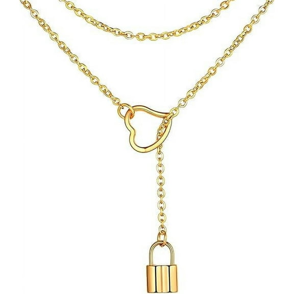 [Clearance] Lariat Y-Necklaces Long Necklaces for Women Gold Plated Necklaces Drop Lock Necklaces Front Adjustable Long Chain Necklace Jewelry Gift on Clearance