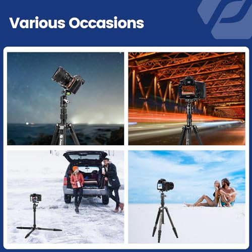 Fotopro Carbon Fiber Travel Tripod 59" Lightweight Camera Tripod Detachable Monopod  with Ball Head Quick Release Plate Load up to 17.63lbs