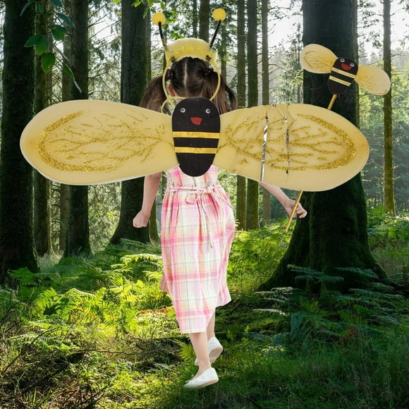 Bee Costumes,Bumble Bee Wing with Headband Bee Costumes,Halloween Christmas Bee Costumes for Kids Girls,Cute Party Fancy Dress Cosplay Wing Pretend Toy,Bee Antenna Headband Bee Dress up A