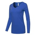 thumbnail image 2 of A2Y Women's Basic Solid Soft Cotton Long Sleeve V-neck Top T-shirt Sapphire M, 2 of 3