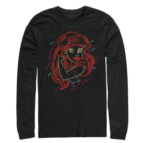Men's The Little Mermaid Ariel in Lights  Long Sleeve Shirt Black Small