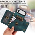 thumbnail image 6 of Case for iPhone Air, Premium PU Leather + TPU Protective Back Cover with Card Slots Finger Ring Kickstand Magnetic Closure Shockproof Drop Protective for iPhone Air, Green, 6 of 9