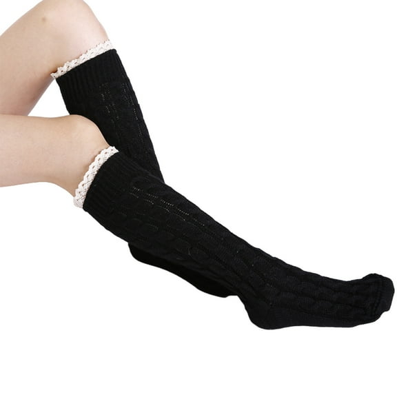 Thigh High Socks for Women Cable Knit Over the Knee Boot Socks, Long Warm Leg Warmers Winter,Black