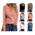 thumbnail image 4 of Camiseta De Manga Larga Acanalada,Túnica Con Cuello En V Para Mujer Blusa De Manga Larga Camiseta De Color Sólido Confiabilidad Excepcional, 4 of 6