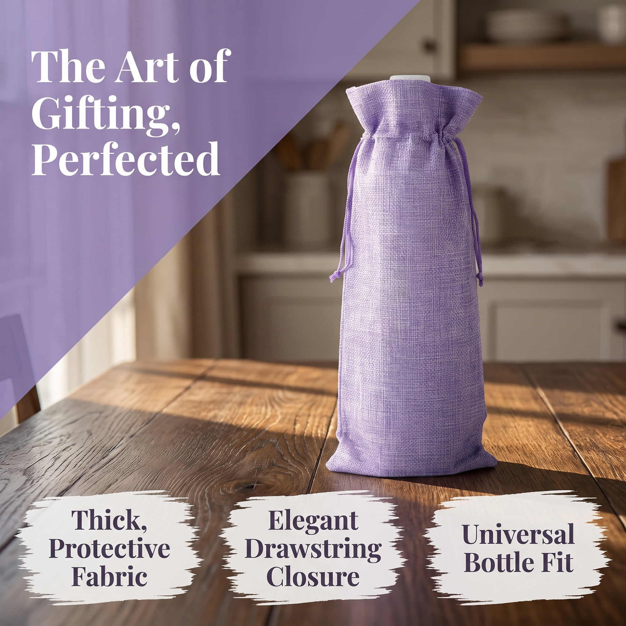 Unique Bargains Elegant Single Wine Bottle Gift Bags with Handles Light Purple 5.9"x 13.8"