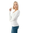thumbnail image 2 of Simply Fashion Basic V Neck Long Sleeve T-Shirts - Stretch Cotton SpandexWHITE,MEDIUM, 2 of 5