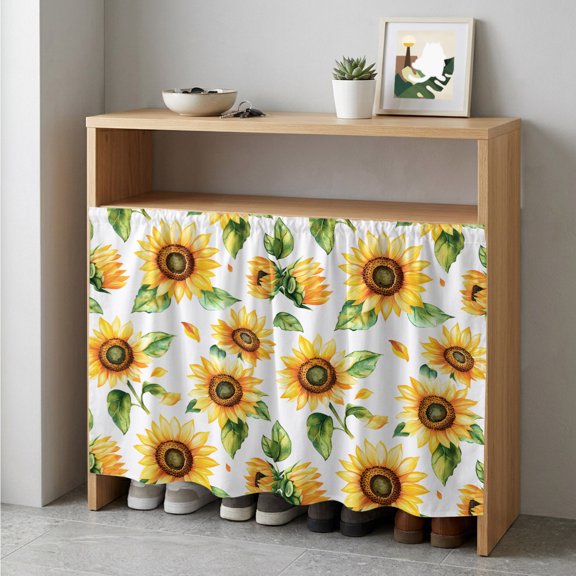 Yellow Sunflower Cabinet Curtain 35"Wx35"L,Dustproof Under Sink Skirt with Self Adhesive Tape,Country Petals Floral Summer Spring Cabinet Curtain Cover for Kitchen Sink,Bathroom Vanity,Laundry Room