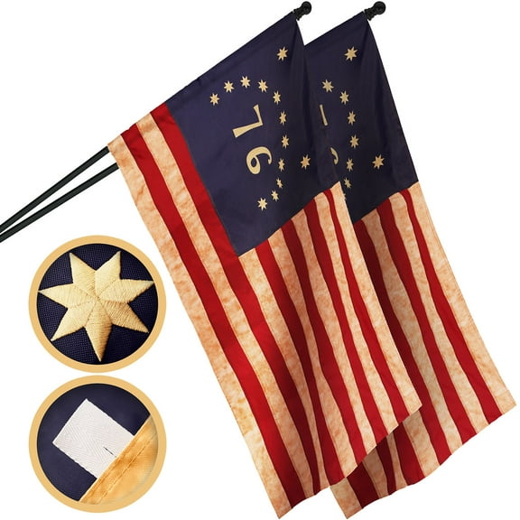 G128 2 Pack: Bennington 76 Tea-Stained Flag | 2x3 Ft | ToughWeave Pro Series Pole Sleeve Embroidered 420D Polyester | Historical Flag, Embroidered Design, High Quality, NO Flagpole Included