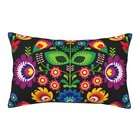 Gukieu Traditional Floral Polish Print Plush Pillow Cover, Hidden Zipper Pillow Protector without Pillow Core, Suitable for Bedroom, Office, Car Decoration-14"x20"