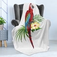 thumbnail image 4 of Bird Print Soft Flannel Fleece Throw Blanket, Tropical Macaw Parrot on an Exotic Palm Leaves and Hibiscus Branch Summer Art, Cozy Plush for Indoor and Outdoor Use, 70" x 90", Multicolor, by Ambesonne, 4 of 5