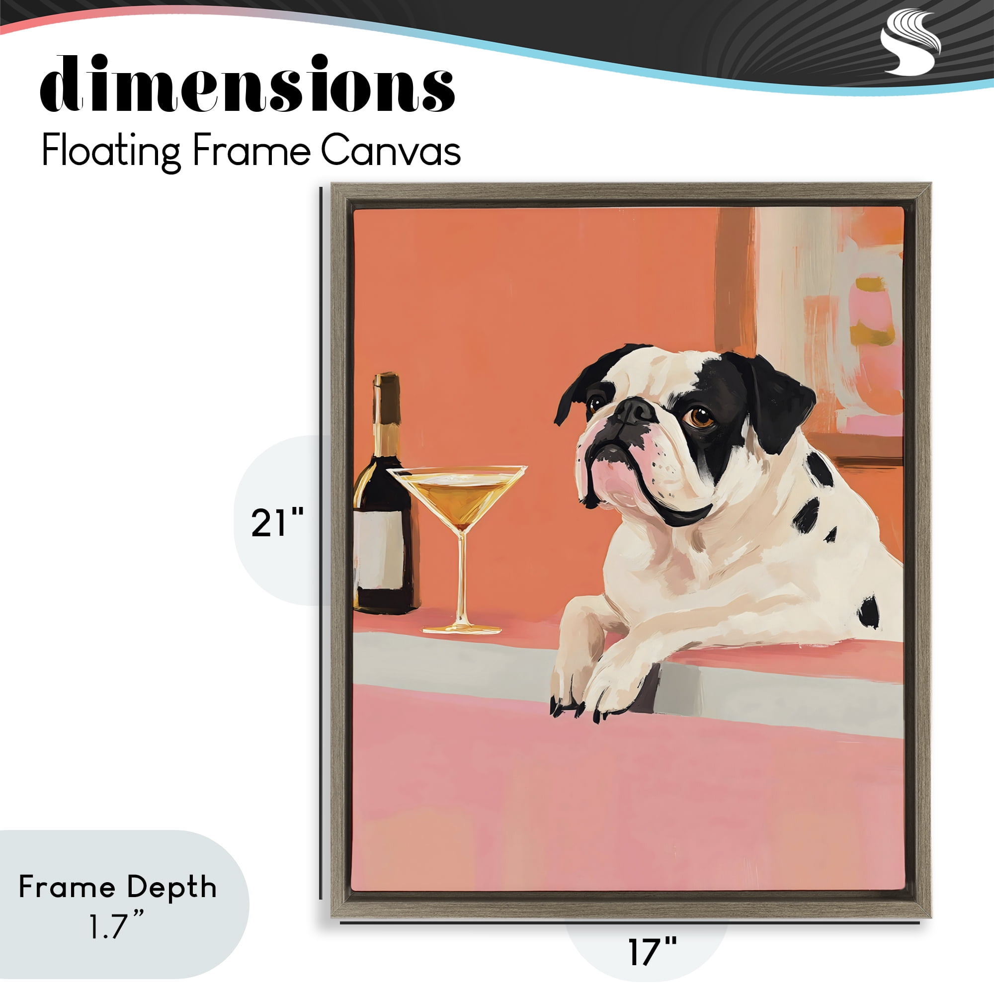 Stupell Industries Bulldog at Martini Lounge Brown Framed Floater Canvas Wall Art, design by The Prints Vibe