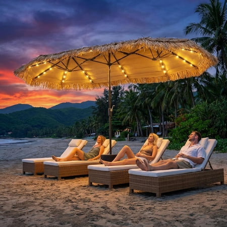 SUNBURY 9/10/13FT 2-Tier Wind-Resistant Tiki Umbrella with 8 Ribs,Extra Wide Hawaiian Patio Shade with UPF50+