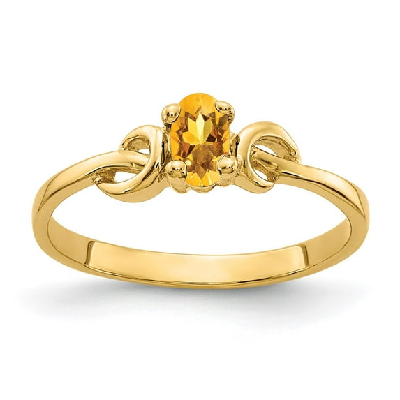 Solid 14k Yellow Gold 5x3mm Oval Citrine Yellow November Gemstone Engagement Ring Size 5