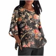 thumbnail image 1 of Blouse Courte pour Femmes, Chemise Décontractée Imprimée à Manches 3/4 avec Col Rond et Tissu Polyester Respirant pour Printemps Été, 1 of 5