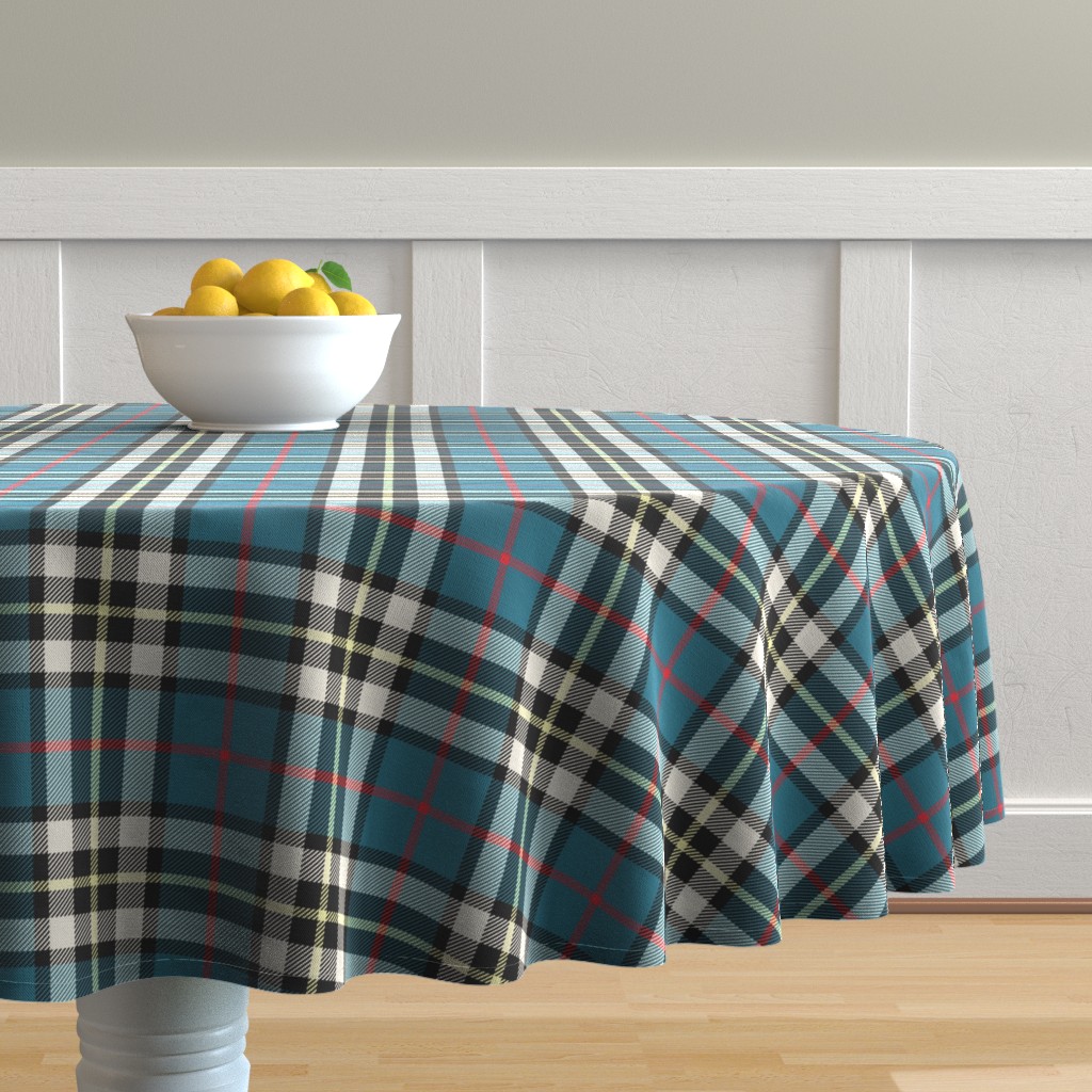 Round Tablecloth Plaid Scotch Tartan Check Buffalo Blue Lines Geo