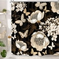 thumbnail image 2 of Black and Gold Floral Butterfly Shower Curtain, Boho Dark Flowers Botanical Aesthetic Shower Curtain for Bathroom with Hook, Vintage Moth Farmhouse Unique Chic Shower Curtain Set with Hooks 72X72, 2 of 6