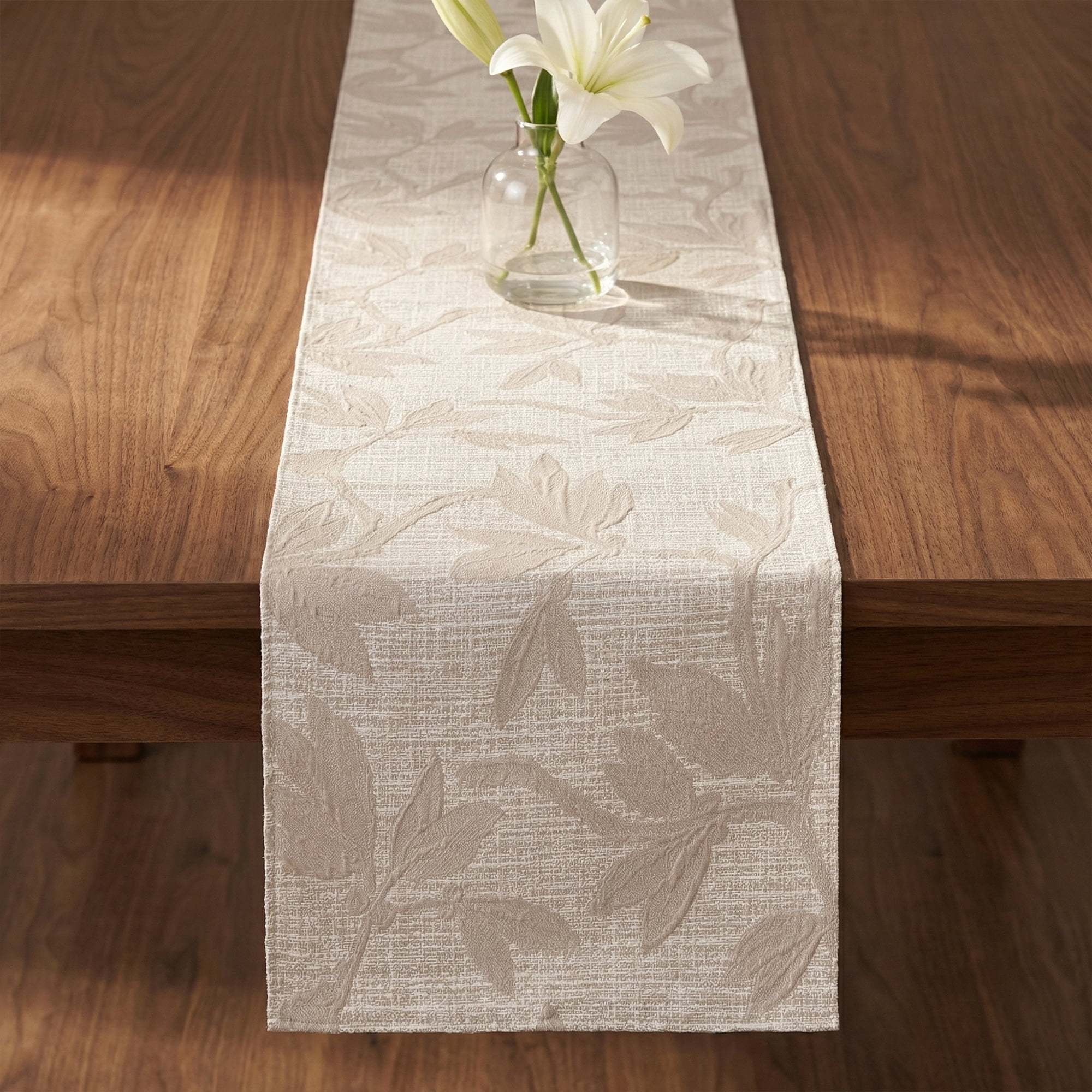 Unique Bargains Long Floral Polyester Table Runner for Kitchen Decor Gray 13.8"x94.5"