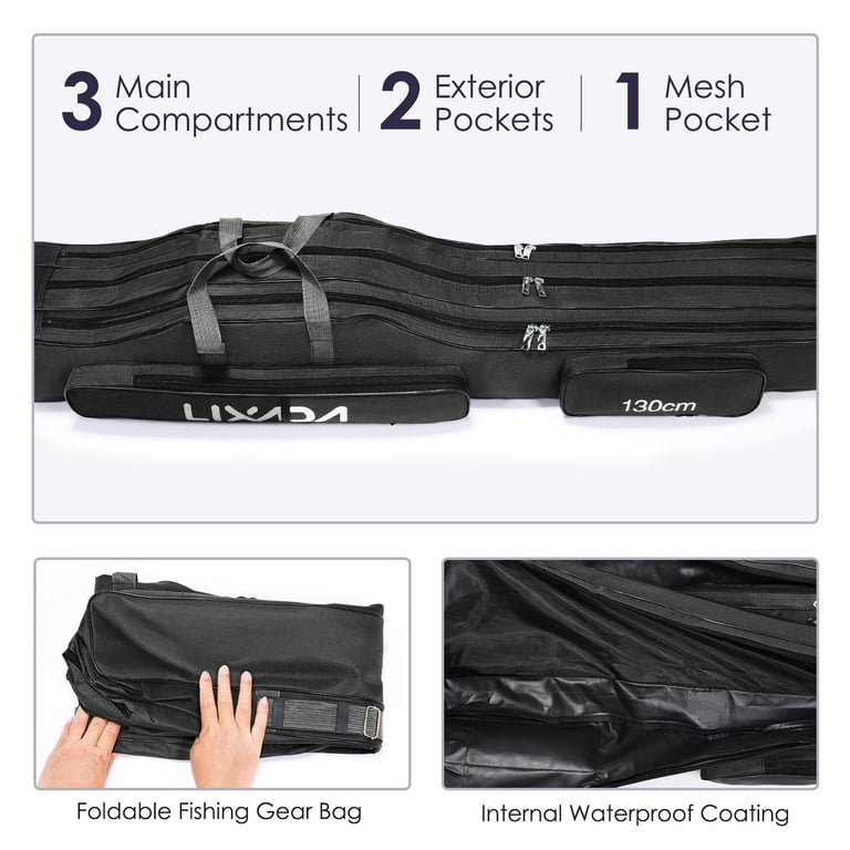 Lixada 130cm/150cm Three Layers Fishing Bag Portable Folding Fishing Rod  Reel Tackle Tool Carry Case Carrier Travel Bag